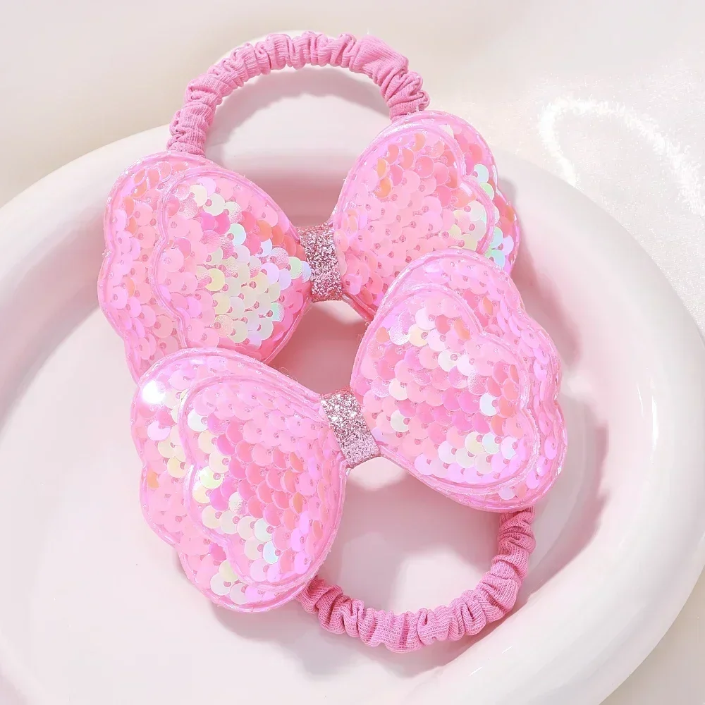 2Pcs/lot Flower Bow Ponytail Elastic Hair Band for Girls Kids Children HairTies Cartoon Hair Accessories Baby Headwear Wholesale