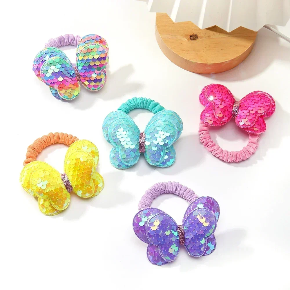 2Pcs/lot Flower Bow Ponytail Elastic Hair Band for Girls Kids Children HairTies Cartoon Hair Accessories Baby Headwear Wholesale