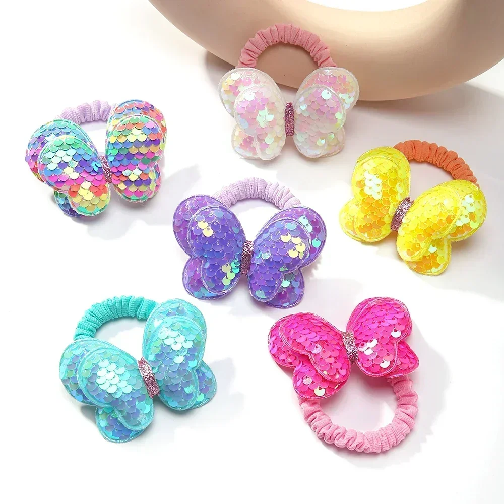 2Pcs/lot Flower Bow Ponytail Elastic Hair Band for Girls Kids Children HairTies Cartoon Hair Accessories Baby Headwear Wholesale