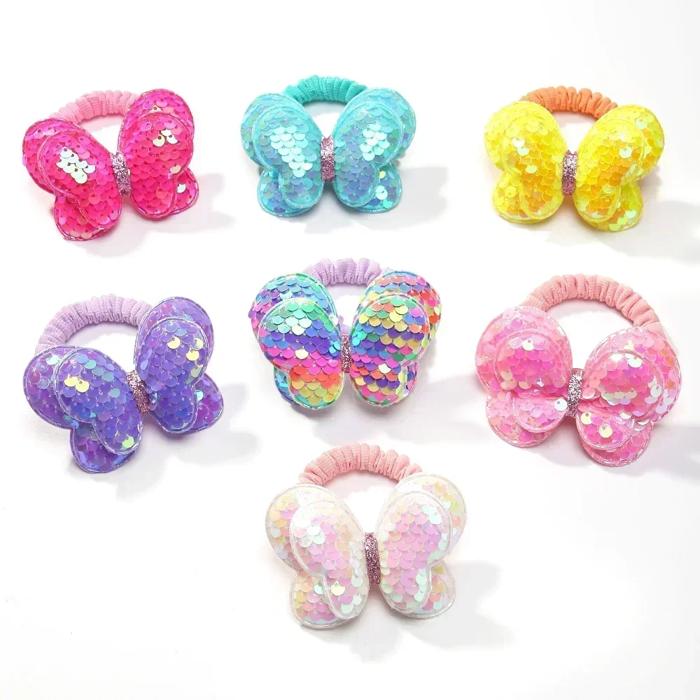 2Pcs/lot Flower Bow Ponytail Elastic Hair Band for Girls Kids Children HairTies Cartoon Hair Accessories Baby Headwear Wholesale