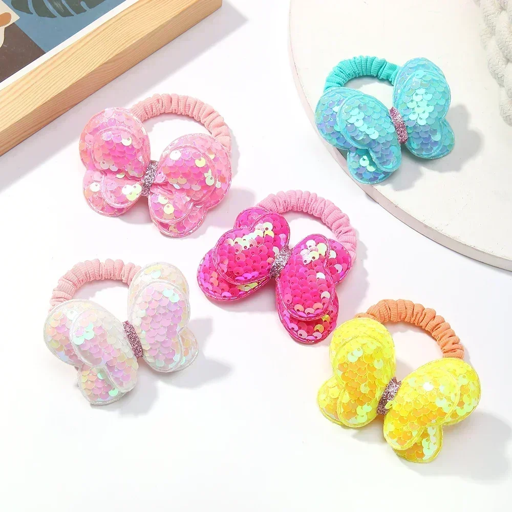 2Pcs/lot Flower Bow Ponytail Elastic Hair Band for Girls Kids Children HairTies Cartoon Hair Accessories Baby Headwear Wholesale