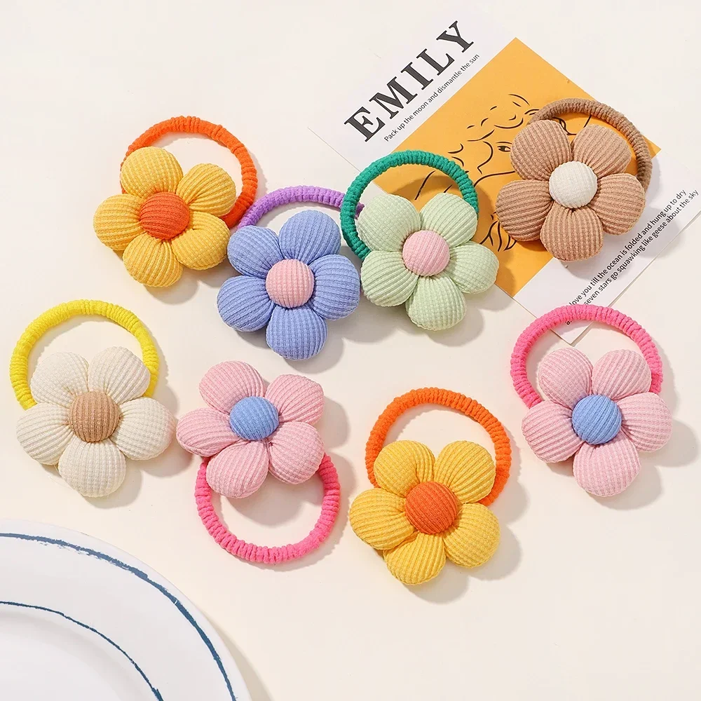 2Pcs/lot Flower Bow Ponytail Elastic Hair Band for Girls Kids Children HairTies Cartoon Hair Accessories Baby Headwear Wholesale