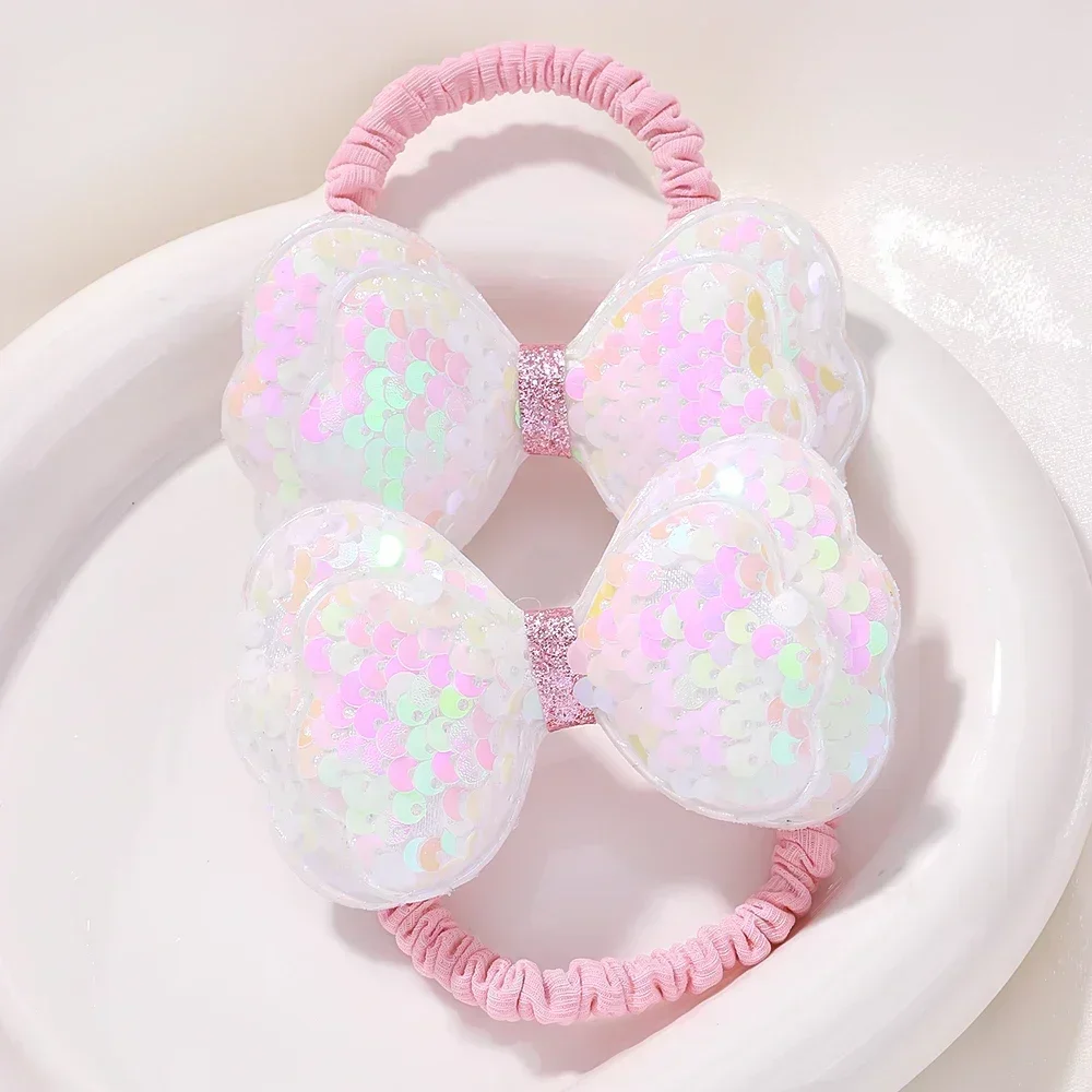 2Pcs/lot Flower Bow Ponytail Elastic Hair Band for Girls Kids Children HairTies Cartoon Hair Accessories Baby Headwear Wholesale