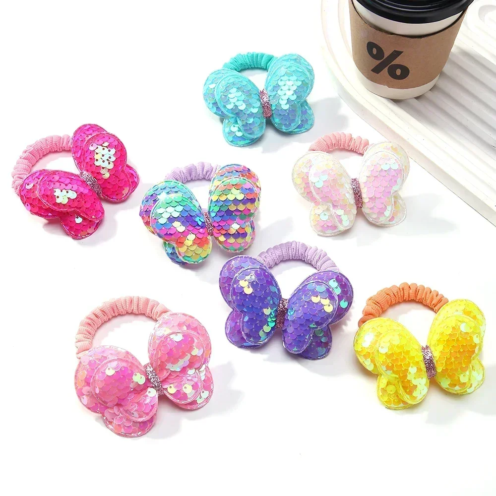 2Pcs/lot Flower Bow Ponytail Elastic Hair Band for Girls Kids Children HairTies Cartoon Hair Accessories Baby Headwear Wholesale