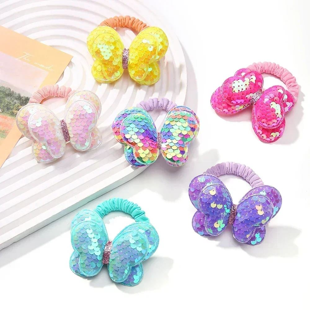 2Pcs/lot Flower Bow Ponytail Elastic Hair Band for Girls Kids Children HairTies Cartoon Hair Accessories Baby Headwear Wholesale