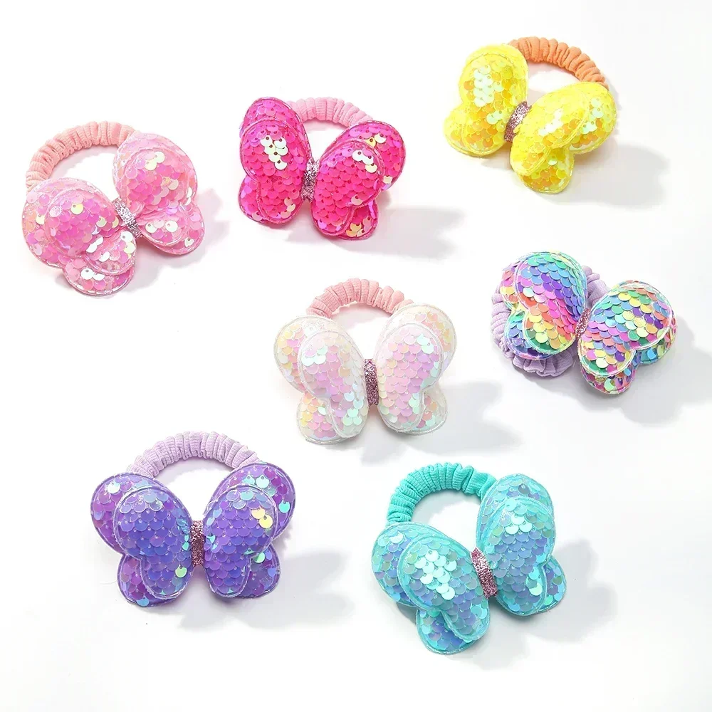 2Pcs/lot Flower Bow Ponytail Elastic Hair Band for Girls Kids Children HairTies Cartoon Hair Accessories Baby Headwear Wholesale