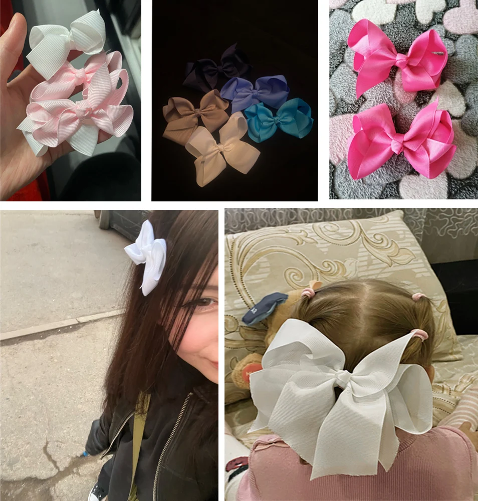 3/4/6/8inch Boutique Handmade Colorful Solid Ribbon Grosgrain Hair Bow With Clips For Kids Girls Hair Accessories