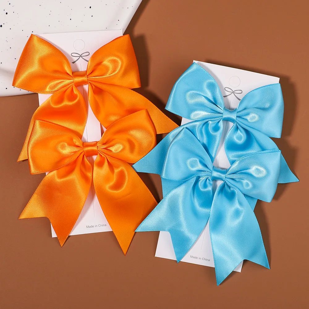 Wholesale 2Pcs Baby Bows Hair Clip For Kids Girls Solid Color Hairpins Barrettes Handmade Headwear Hair Accessories 4.52Inches