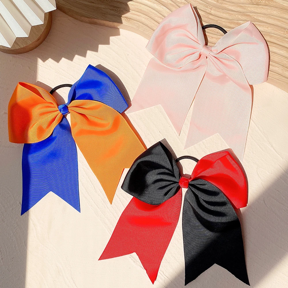 1pcs Solid Color Big Bows with Elastic Hair Ties for Girls Ribbon Bowknot Hair Band Rubber Band Headwear Kids Hair Accessories