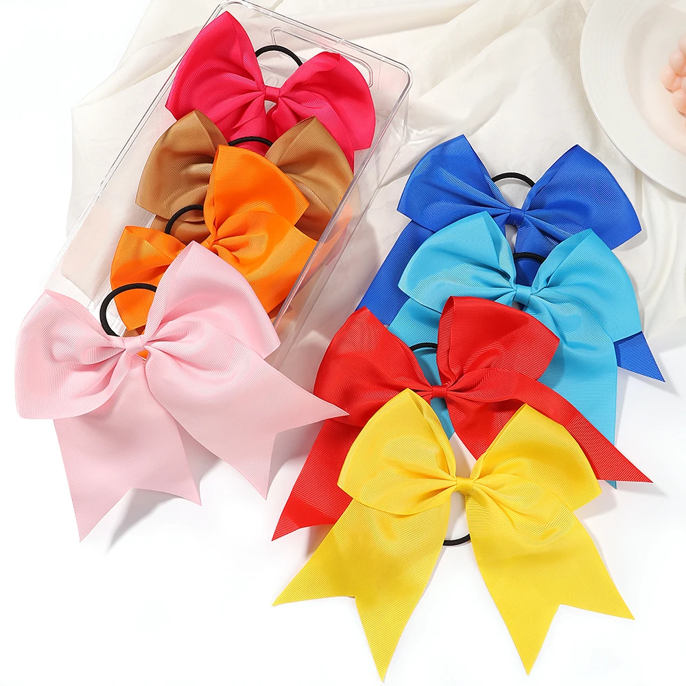 1pcs Solid Color Big Bows with Elastic Hair Ties for Girls Ribbon Bowknot Hair Band Rubber Band Headwear Kids Hair Accessories