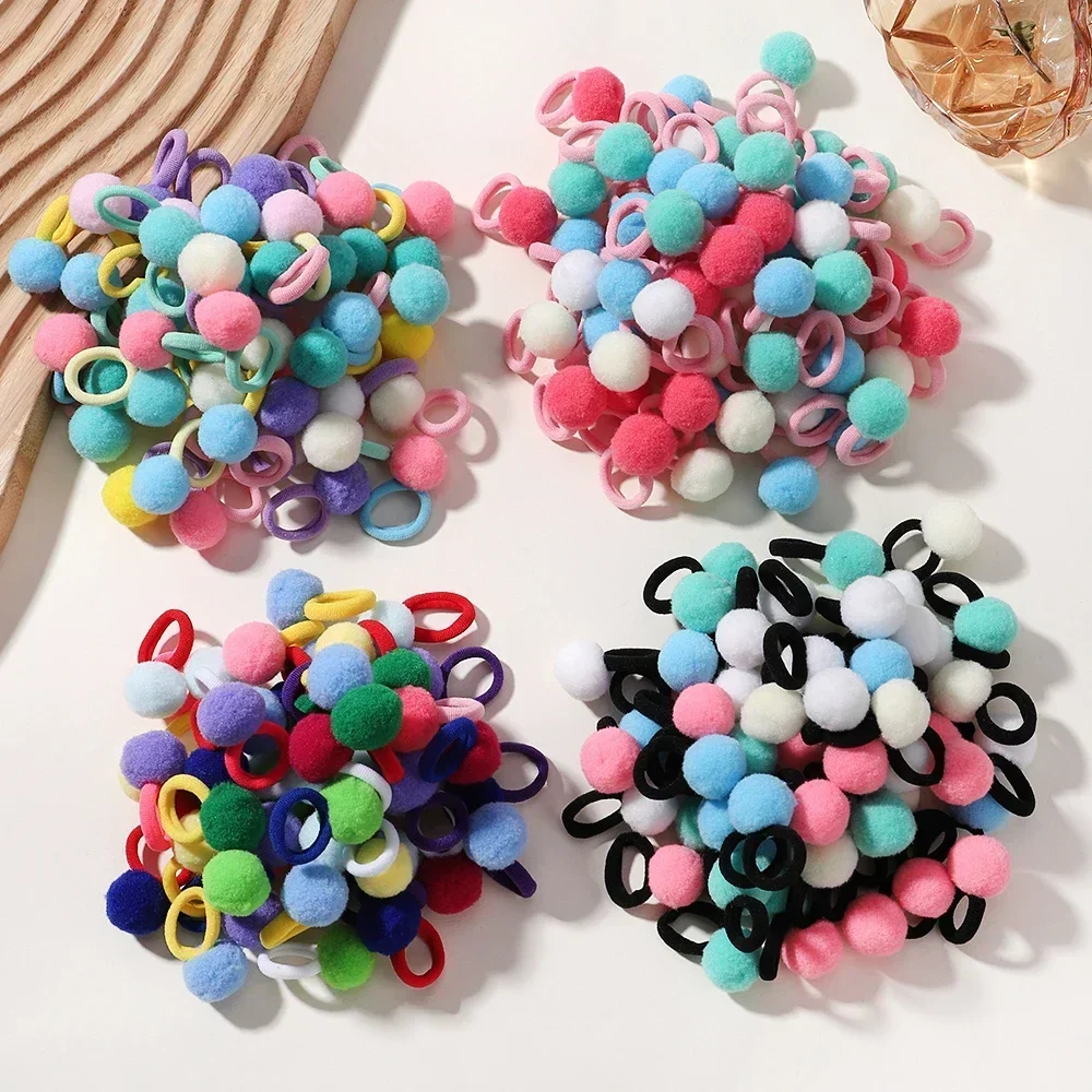 20pcs/lot Girl Elastic Hair Bands Girls Plush Ball Rubber Band for Children Sweets Scrunchie Hair Ties Kids Hair Accessories