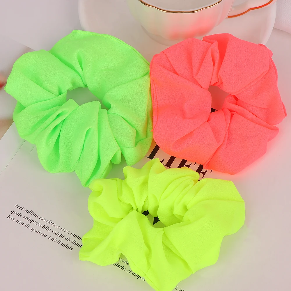 Women Girls Neon Scrunchies Elastic Hair Ties Solid Color Ponytail Holders Fluorescent Color Bright Rope Women Hair Accessories