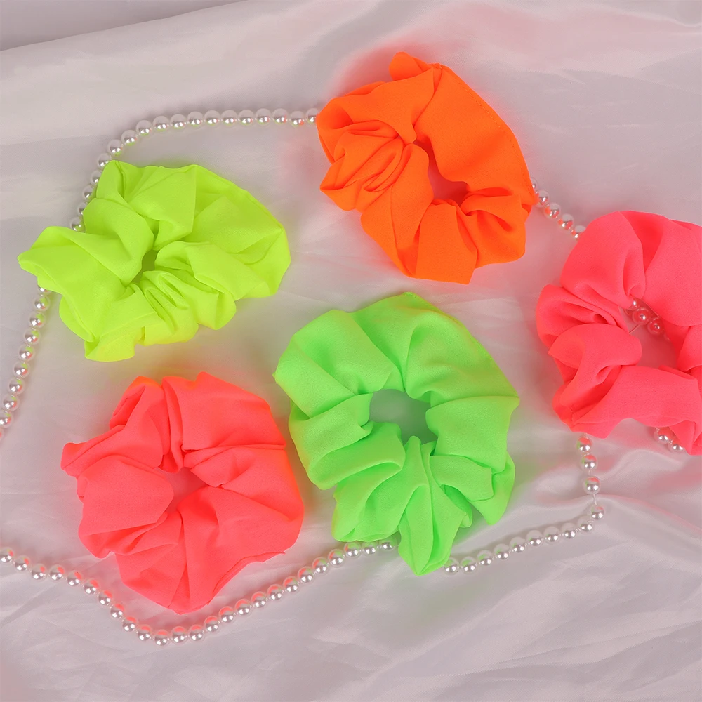 Women Girls Neon Scrunchies Elastic Hair Ties Solid Color Ponytail Holders Fluorescent Color Bright Rope Women Hair Accessories