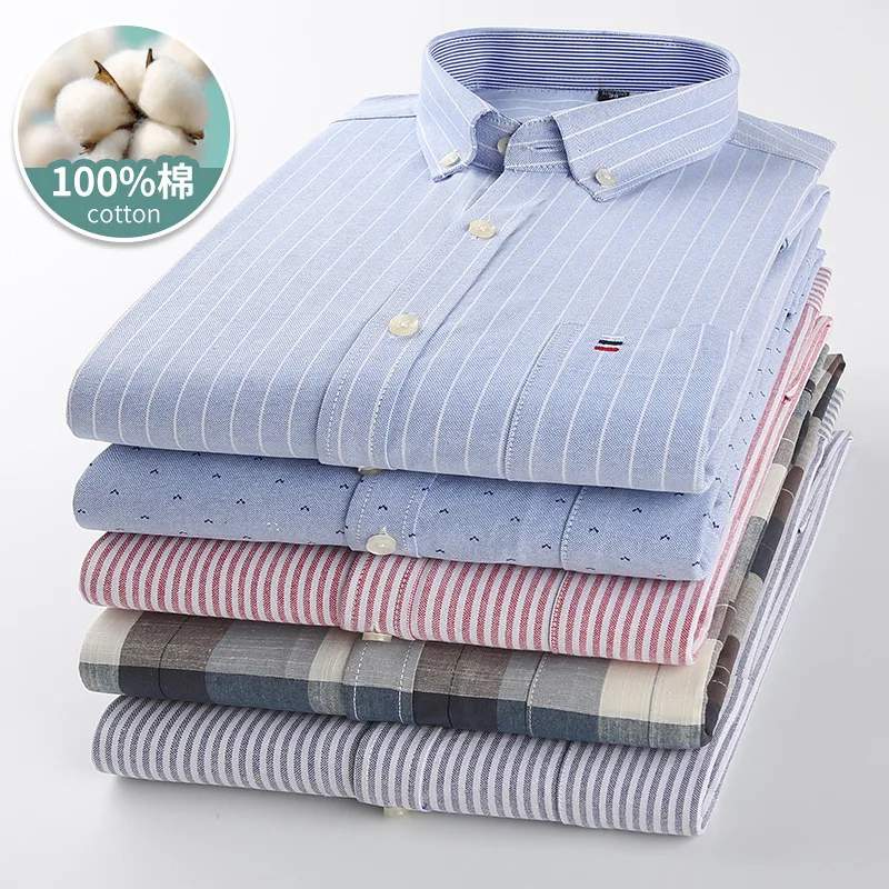 Men's shirt 6XL 7XL High Quality 100% Cotton Oxford Spinning Spring and Autumn  Checkered  Long Sleeve Non iron Business Casual