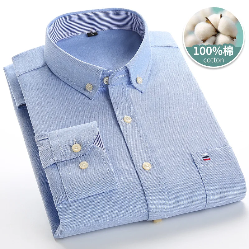 Men's shirt 6XL 7XL High Quality 100% Cotton Oxford Spinning Spring and Autumn  Checkered  Long Sleeve Non iron Business Casual