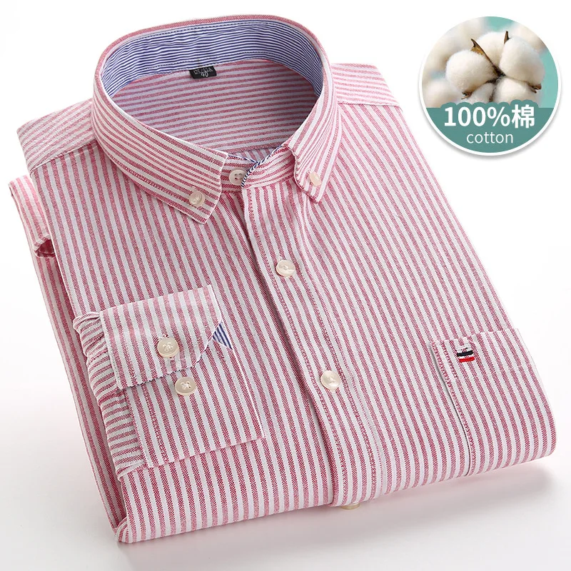 Men's shirt 6XL 7XL High Quality 100% Cotton Oxford Spinning Spring and Autumn  Checkered  Long Sleeve Non iron Business Casual