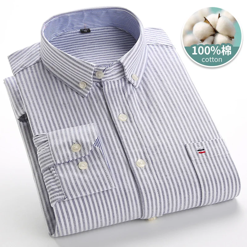 Men's shirt 6XL 7XL High Quality 100% Cotton Oxford Spinning Spring and Autumn  Checkered  Long Sleeve Non iron Business Casual