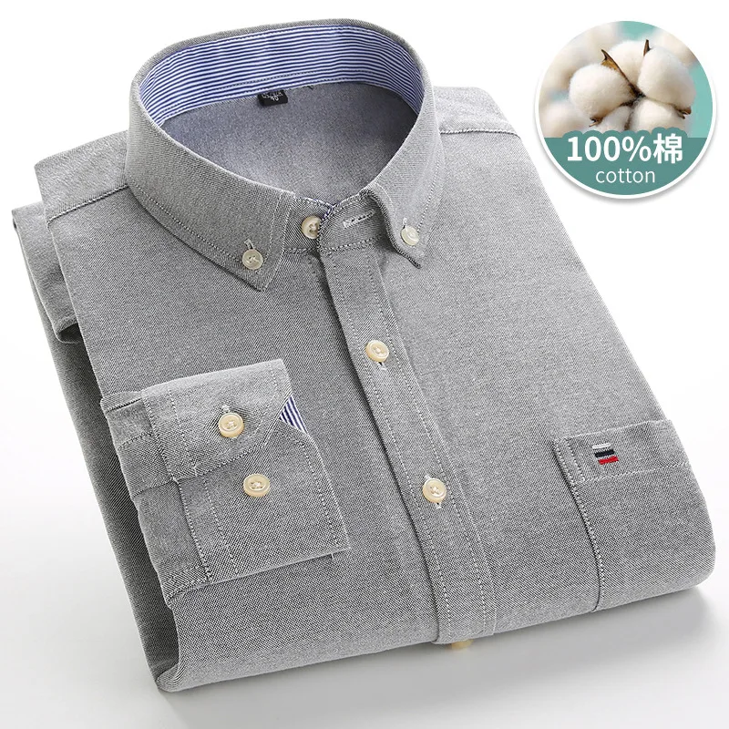 Men's shirt 6XL 7XL High Quality 100% Cotton Oxford Spinning Spring and Autumn  Checkered  Long Sleeve Non iron Business Casual