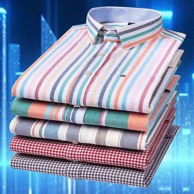 Men's shirt 6XL 7XL High Quality 100% Cotton Oxford Spinning Spring and Autumn  Checkered  Long Sleeve Non iron Business Casual