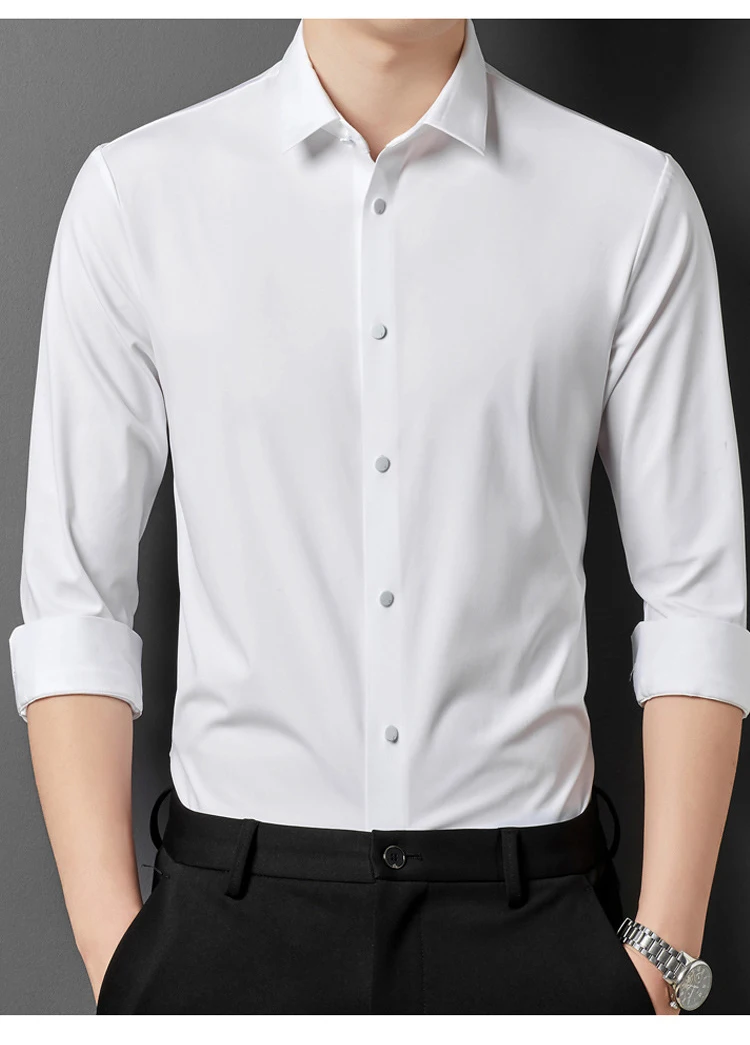 Men's Short sleeve summertime shirt High elastic and traceless cotta new long-sleeved  slim spandex non-ironing business leisure