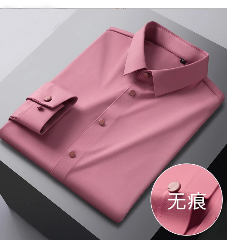 Men's Short sleeve summertime shirt High elastic and traceless cotta new long-sleeved  slim spandex non-ironing business leisure