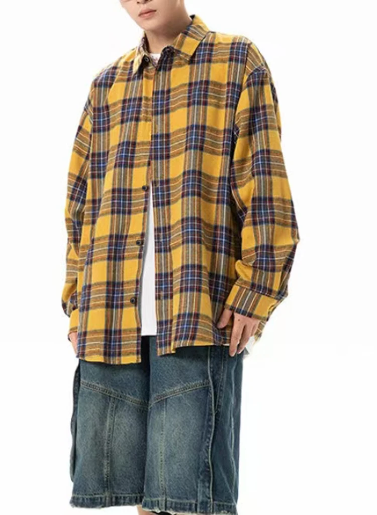 Fashion check shirt for men in spring autumn 2025, stylish modern and high-tech, comfortable casual long-sleeving style