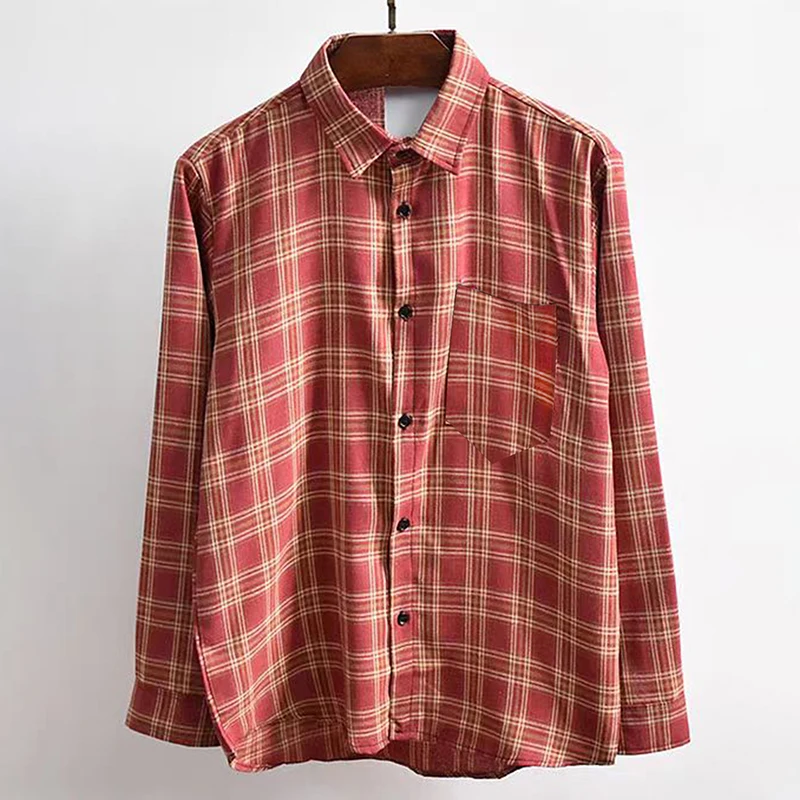 Spring Autumn 2025 Men's check shirt, Retro sensitivity in the style of a marginalized artist, casual Lappel Long-slegged Design Shirt