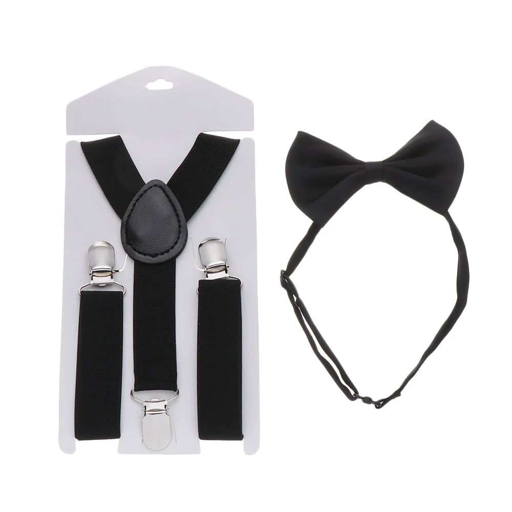 Kids Suspenders with Bow Tie Children Bowtie Set Boys Girls Braces Adjustable Elastic Suspenders Baby Wedding Ties Accessories