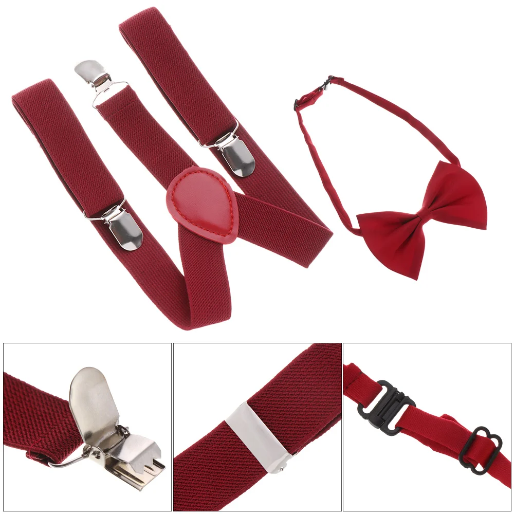 Kids Suspenders with Bow Tie Children Bowtie Set Boys Girls Braces Adjustable Elastic Suspenders Baby Wedding Ties Accessories