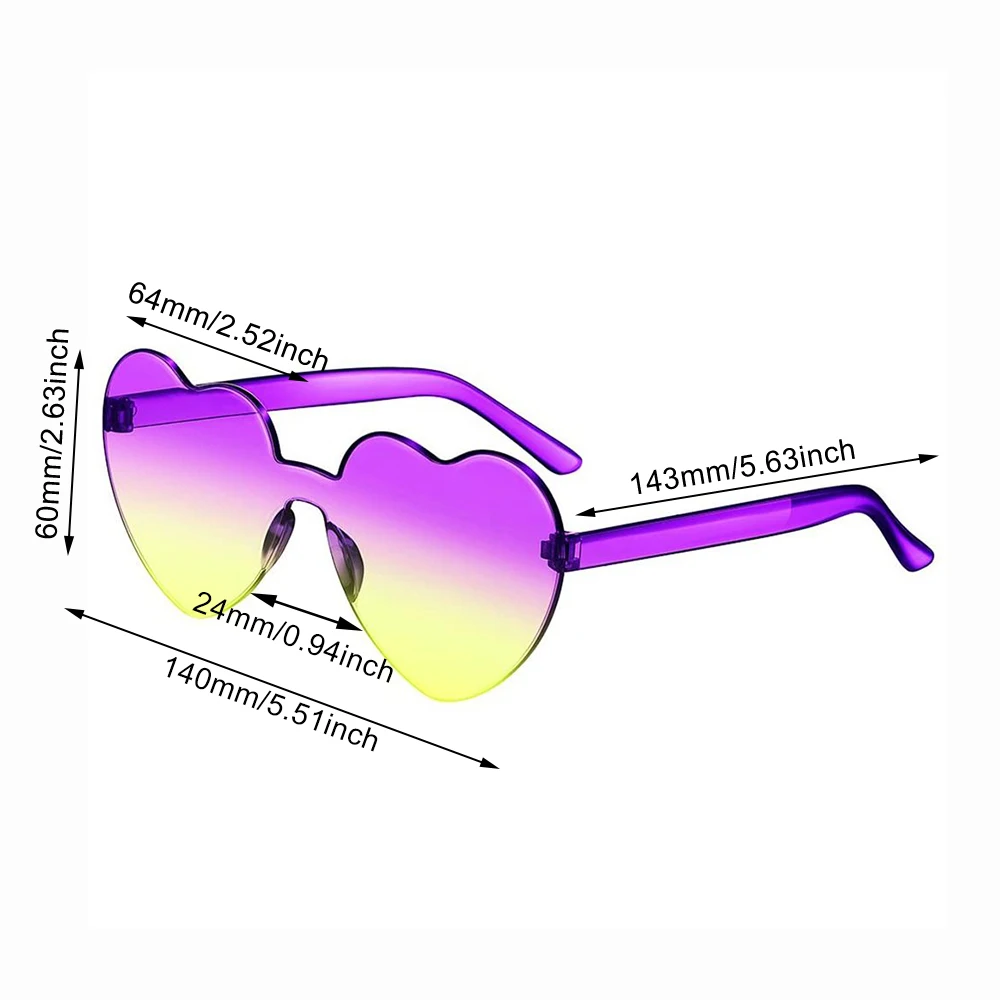 Love Heart Shape Sunglasses Women Party Girls Rimless Frame Lens Colorful Gradient Sun Glasses Female Red Pink Yellow Shades