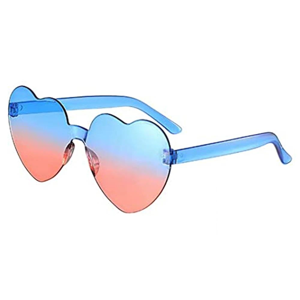 Love Heart Shape Sunglasses Women Party Girls Rimless Frame Lens Colorful Gradient Sun Glasses Female Red Pink Yellow Shades