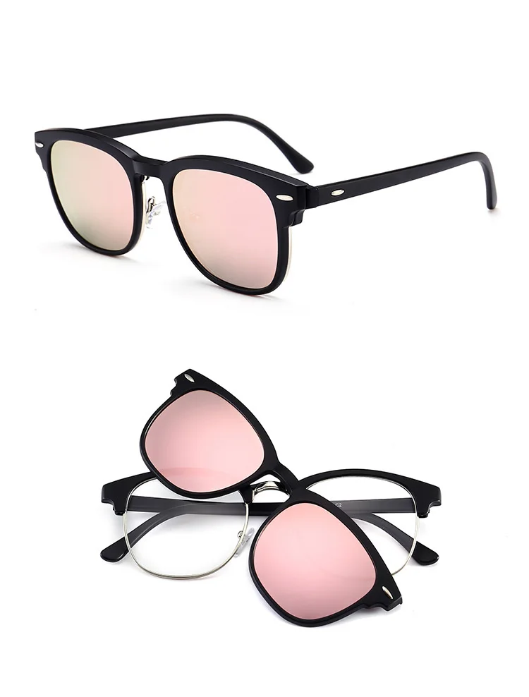 2 In 1 2218A Magnetic Polarized Clip On Sunglasses Women Men Classic Plastic Frame Night Vision Driving Sunglasses UV400