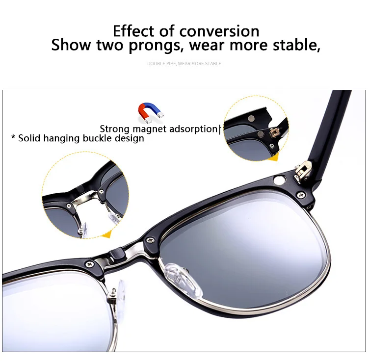 2 In 1 2218A Magnetic Polarized Clip On Sunglasses Women Men Classic Plastic Frame Night Vision Driving Sunglasses UV400