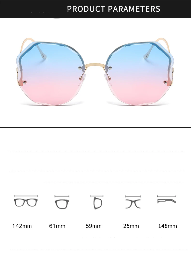 New Fashionable Transparent Gradient Sunglasses Frameless Glasses for Men Women Outdoor Temperament Polarized Sun Glasses