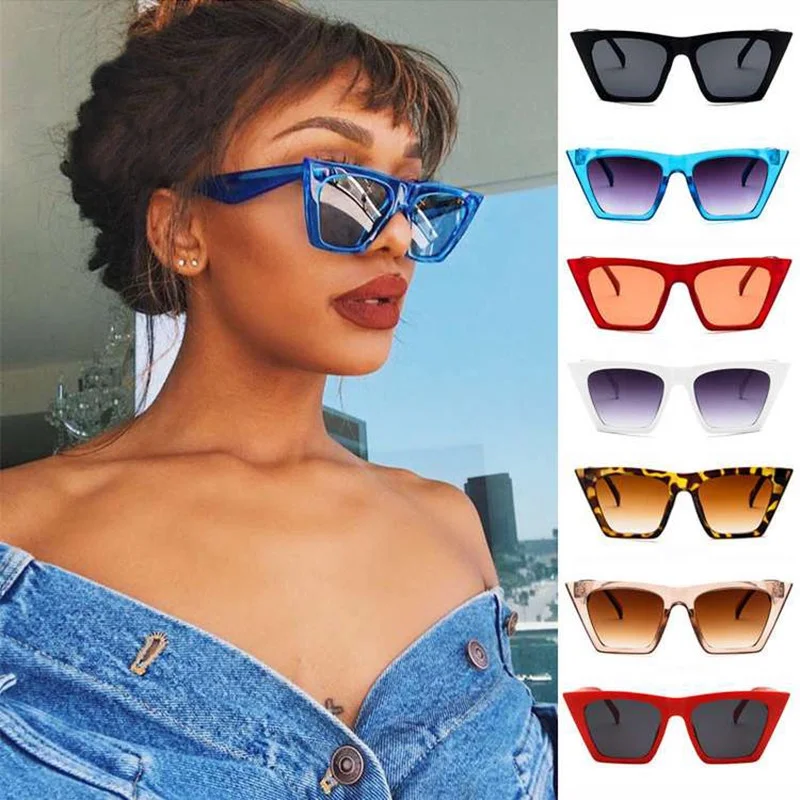 Women New Cat Eye Sunglasses Unisex Retro Square Frame Oversized Eyewear Glasses  UV400 Shades Glasses Travel Eye Protection