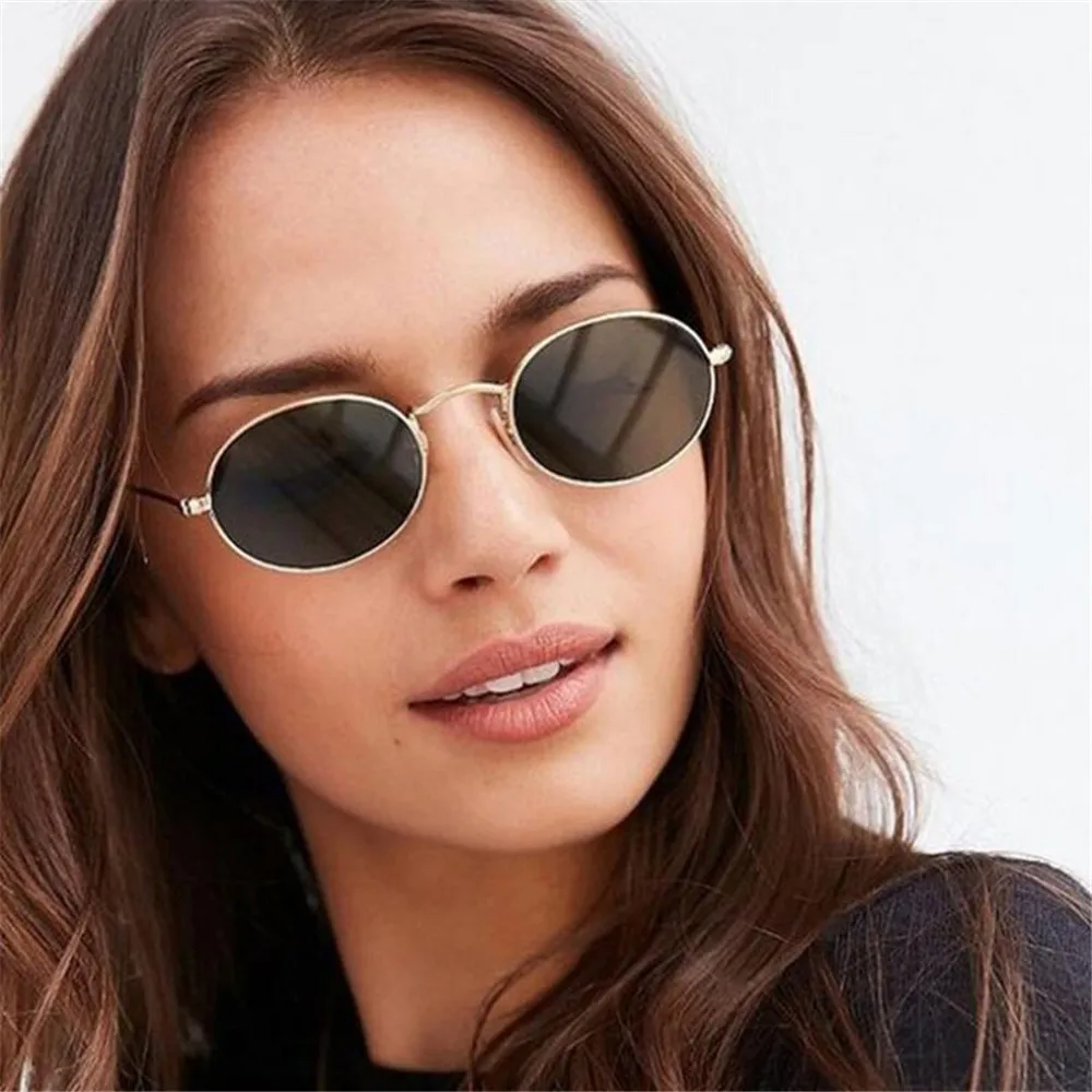 UV400 Oval Sunglasses Small Frame Frame Retro Festival Gradient Mirror Glasses for Daily Wear Gold Silver