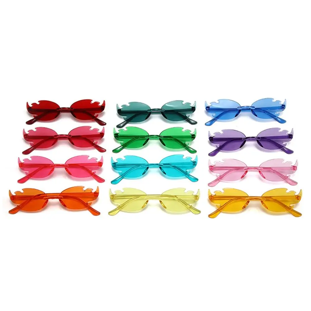 Colorful Fire Flame Sunglasses Funny Rimless Flame Shaped Sun Glasses Party Cosplay Glasses for Women & Men