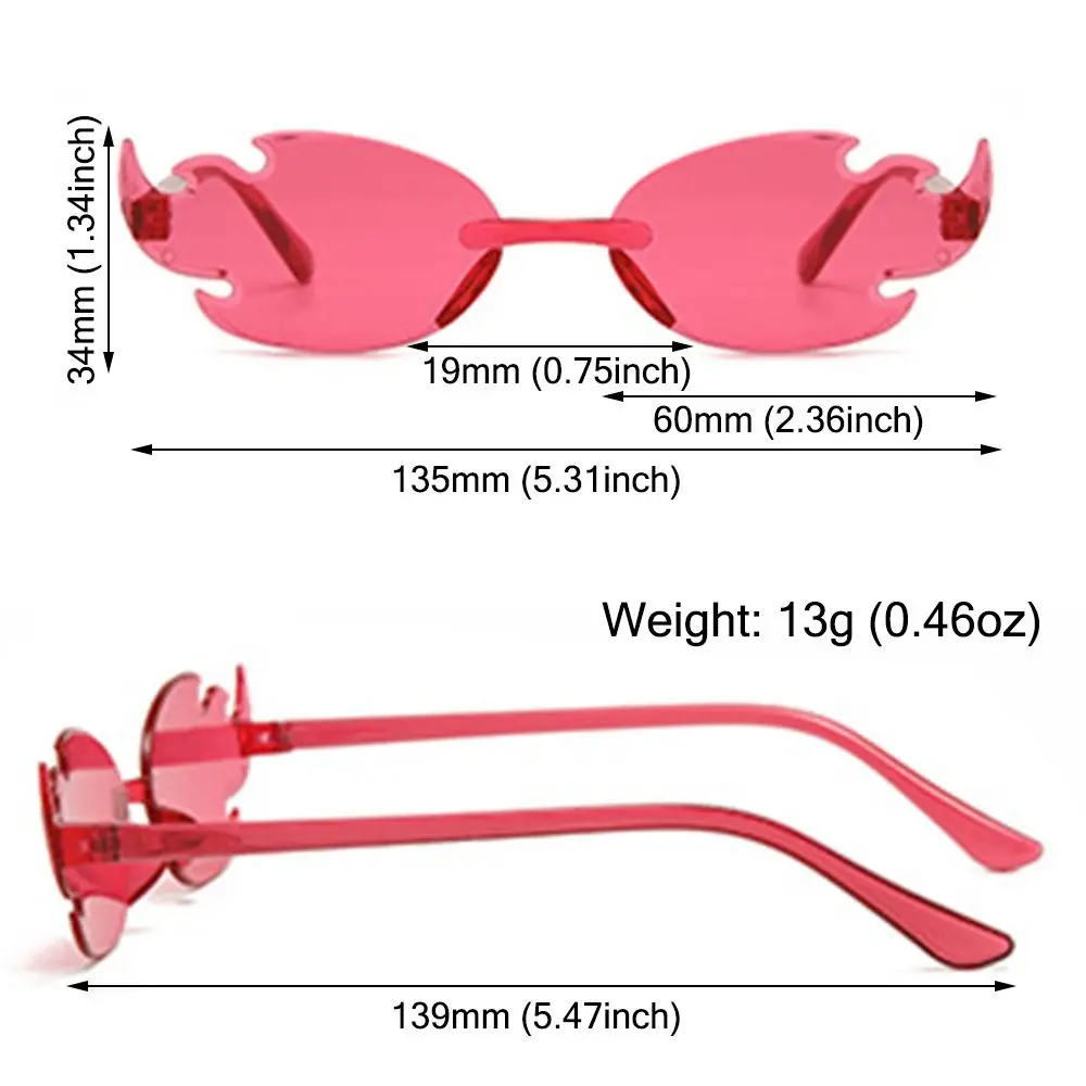 Colorful Fire Flame Sunglasses Funny Rimless Flame Shaped Sun Glasses Party Cosplay Glasses for Women & Men