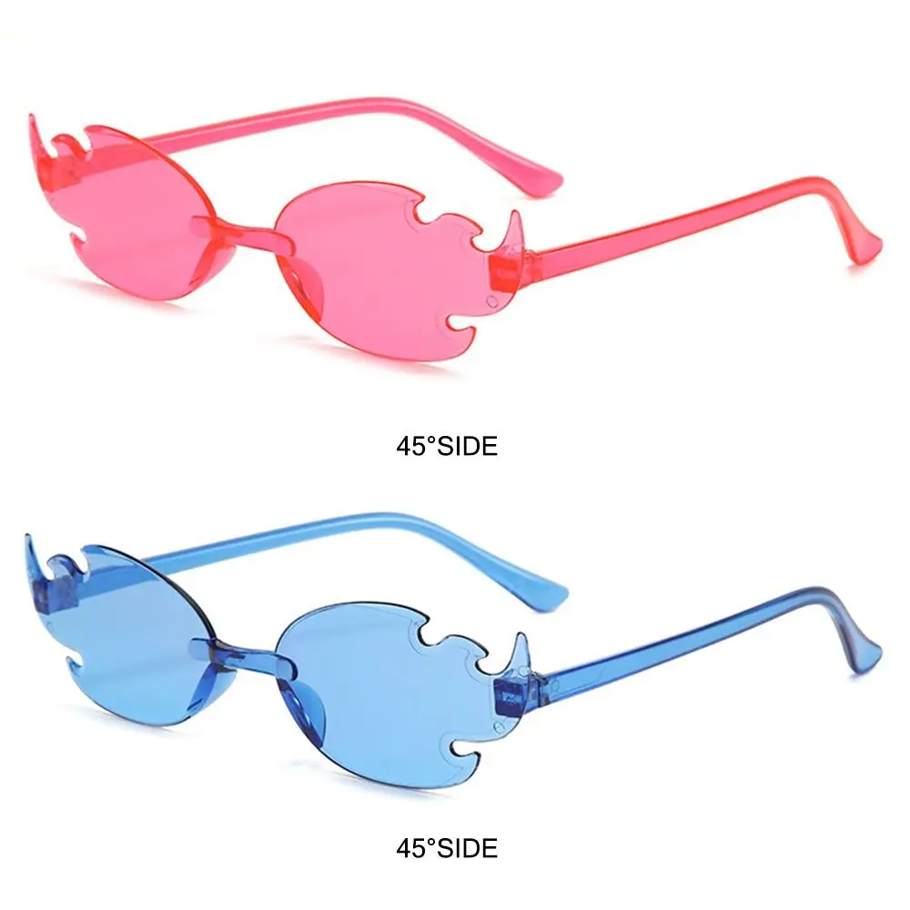 Colorful Fire Flame Sunglasses Funny Rimless Flame Shaped Sun Glasses Party Cosplay Glasses for Women & Men