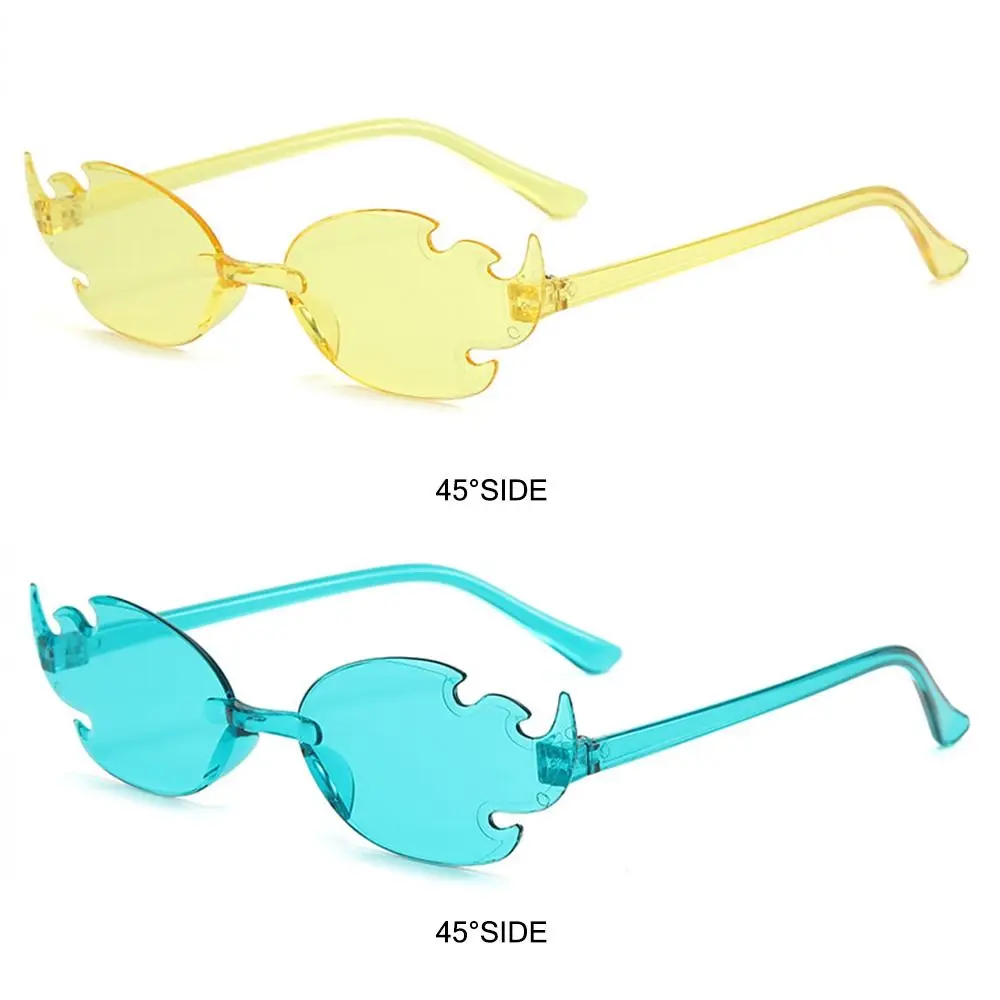 Colorful Fire Flame Sunglasses Funny Rimless Flame Shaped Sun Glasses Party Cosplay Glasses for Women & Men