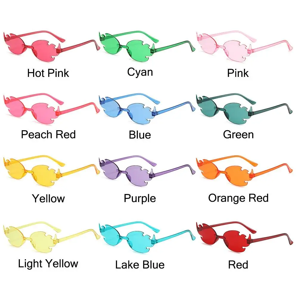 Colorful Fire Flame Sunglasses Funny Rimless Flame Shaped Sun Glasses Party Cosplay Glasses for Women & Men