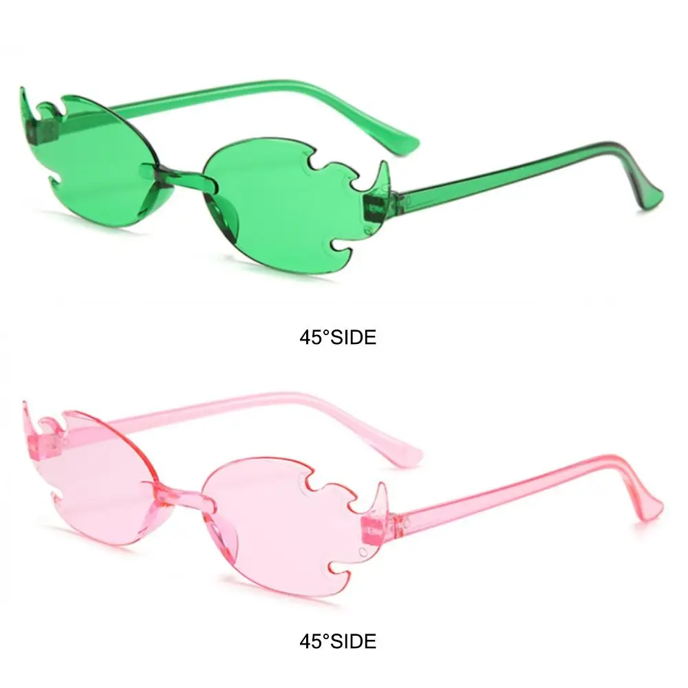 Colorful Fire Flame Sunglasses Funny Rimless Flame Shaped Sun Glasses Party Cosplay Glasses for Women & Men