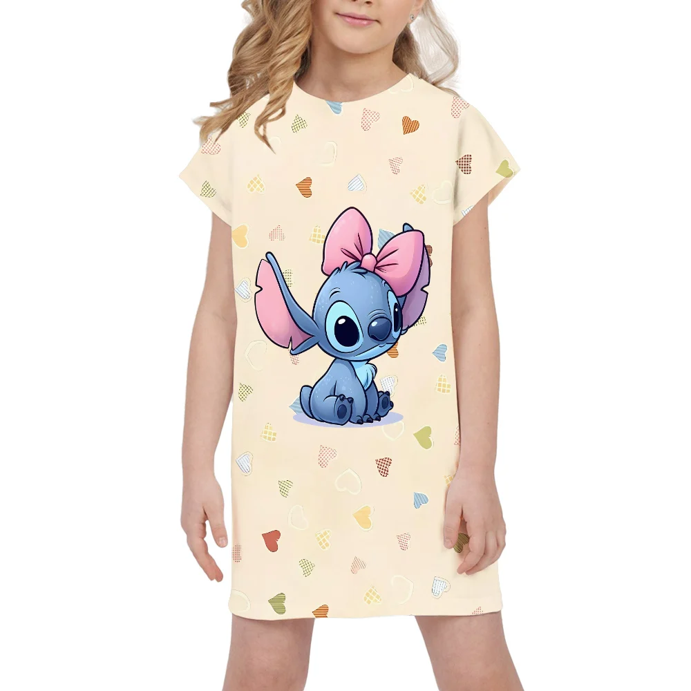 Hot sale Disney Stitch printed children's dress birthday party girls princess dresses summer casual soft kids cute clothing top