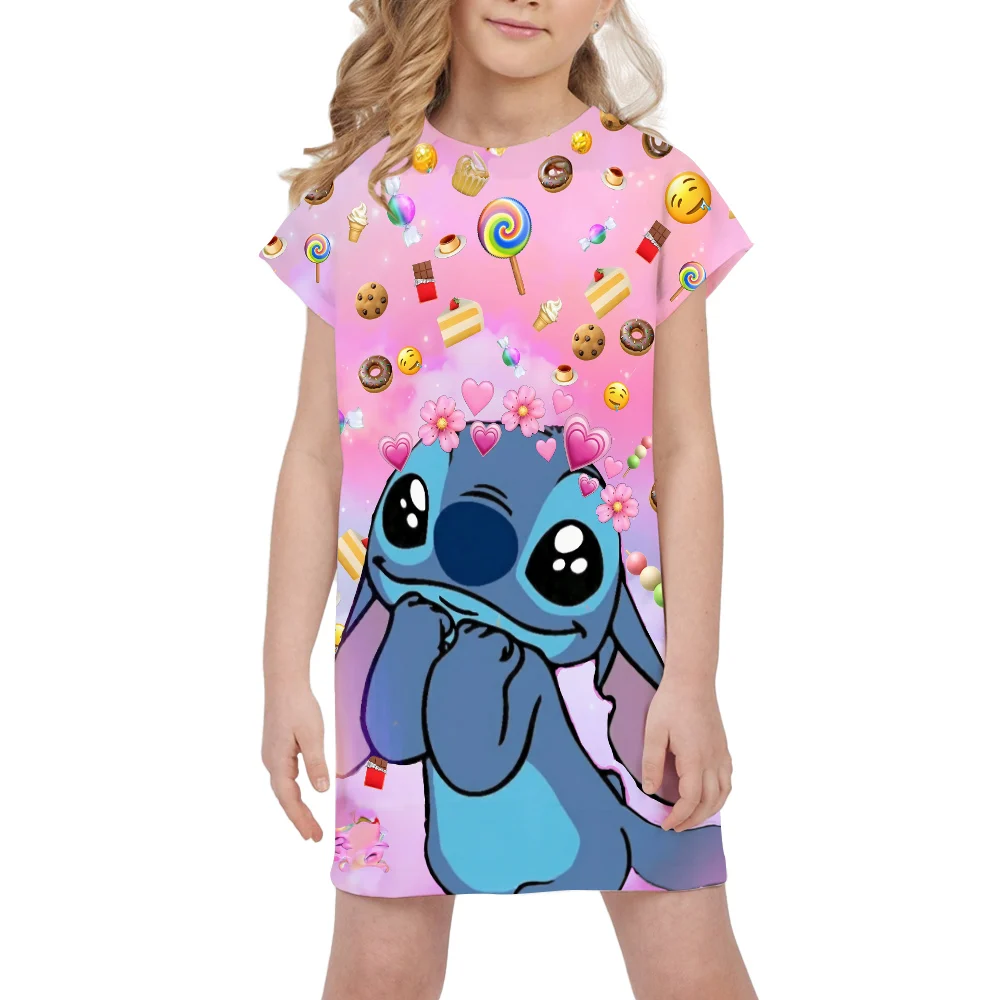 Hot sale Disney Stitch printed children's dress birthday party girls princess dresses summer casual soft kids cute clothing top