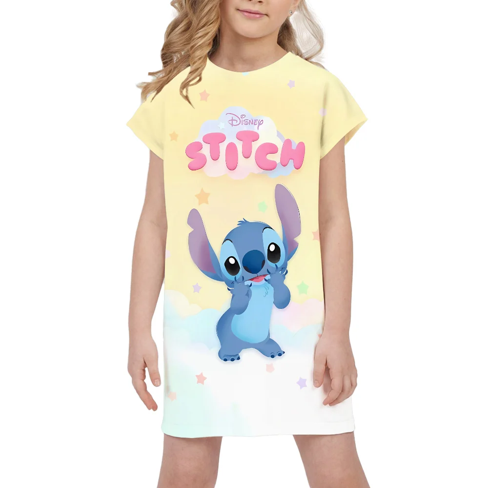 Hot sale Disney Stitch printed children's dress birthday party girls princess dresses summer casual soft kids cute clothing top