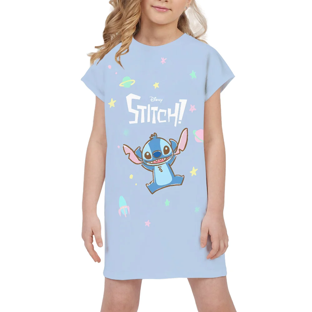 Hot sale Disney Stitch printed children's dress birthday party girls princess dresses summer casual soft kids cute clothing top