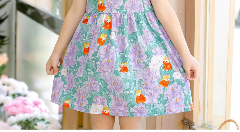 New Girl Dress Cotton Summer Crushed Flower Kids Clothes Children Flower Dresses Sleeveless Princess Party Outfit Kids Clothing