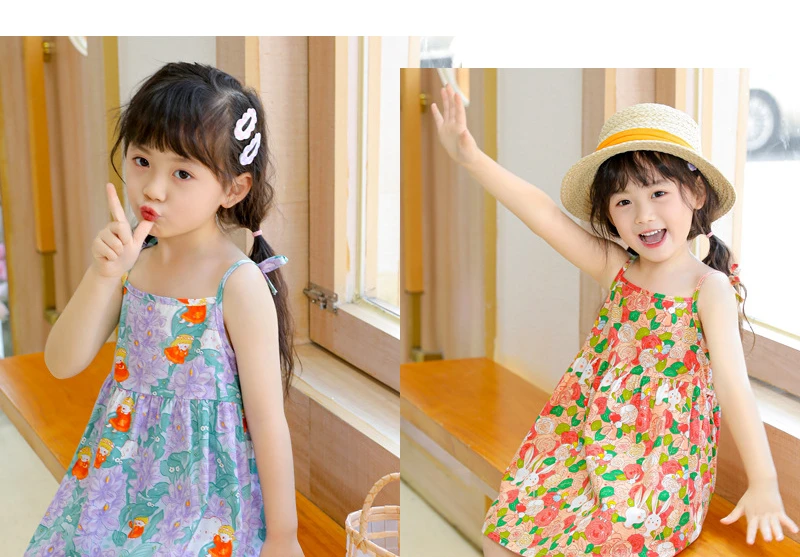 New Girl Dress Cotton Summer Crushed Flower Kids Clothes Children Flower Dresses Sleeveless Princess Party Outfit Kids Clothing