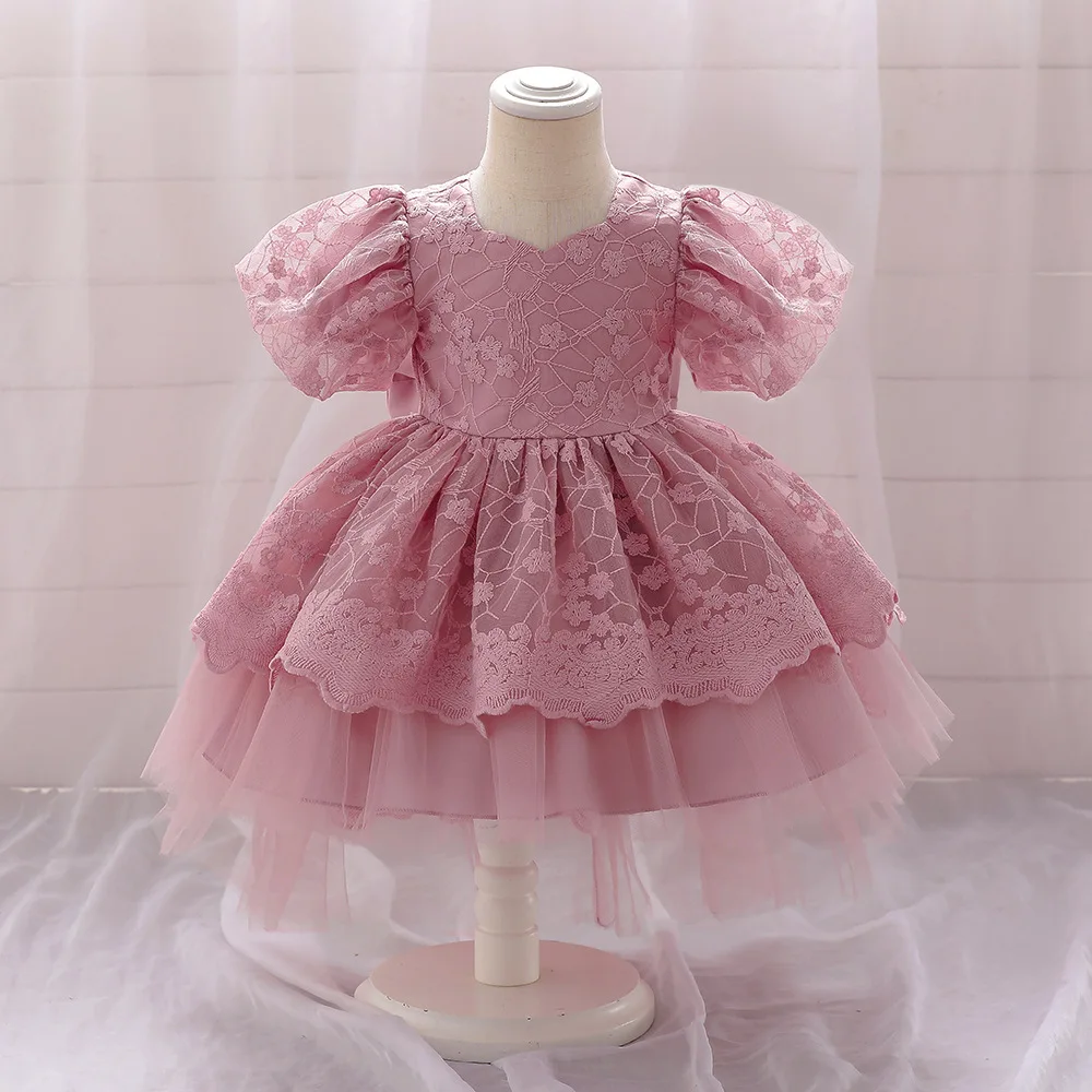 Girls Party Dress 4 Colors 4Y-7Y Princess Dress Puff Sleeve Christmas Trailing Skirt Gauze Ball Gown Wedding Birthday