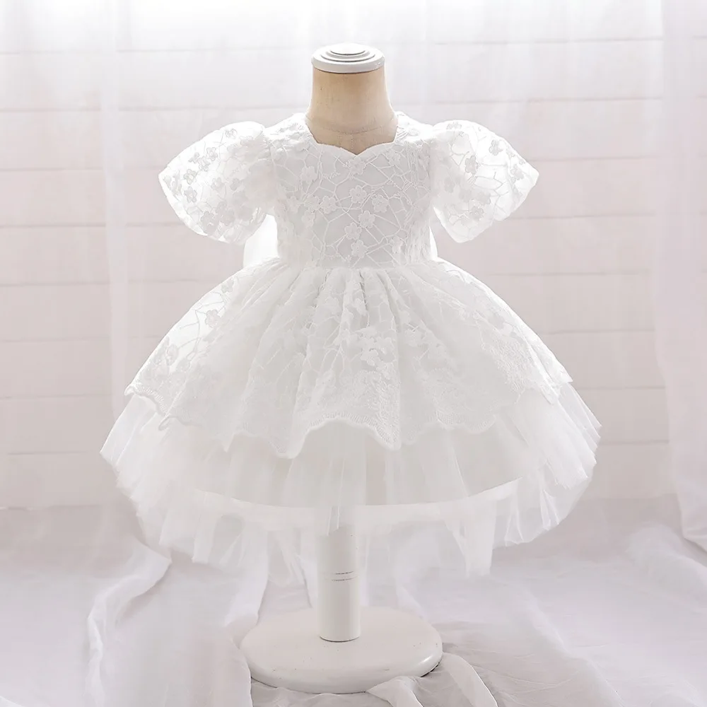 Girls Party Dress 4 Colors 4Y-7Y Princess Dress Puff Sleeve Christmas Trailing Skirt Gauze Ball Gown Wedding Birthday